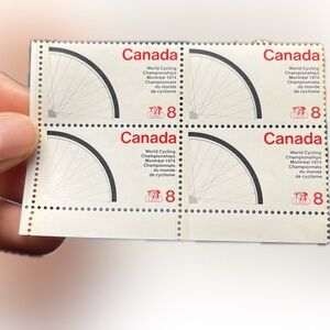 🎈8/$20 - #642 CANADA “World Cycling Championships” 8¢ LL 4-Stamp Plate Block.